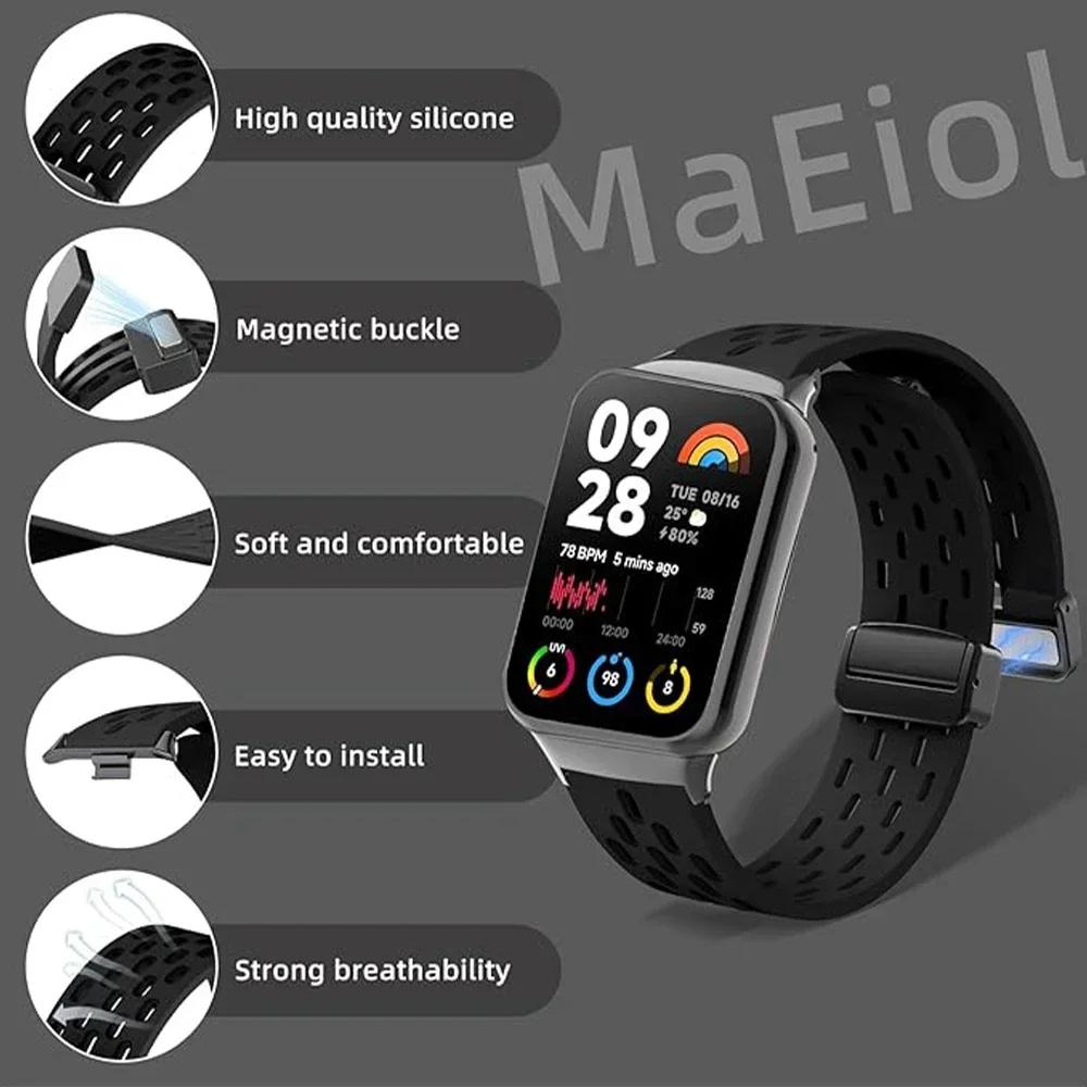 Silikonarmband für Redmi Watch 5 4 Magnetverschluss Sportarmband für Mi Band 9pro 8pro Correa Atmungsaktives Armband Zubehör