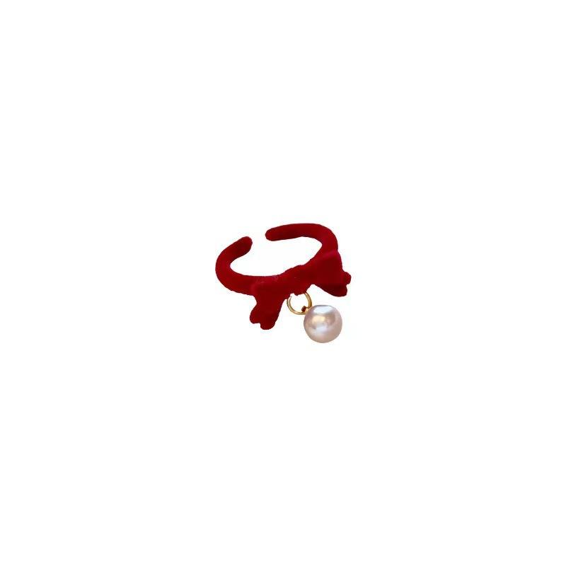 Burgundy Flocking Women's Autumn and Winter Ring Niche Personality Design Simple Index Finger Opening Adjustable Bow
