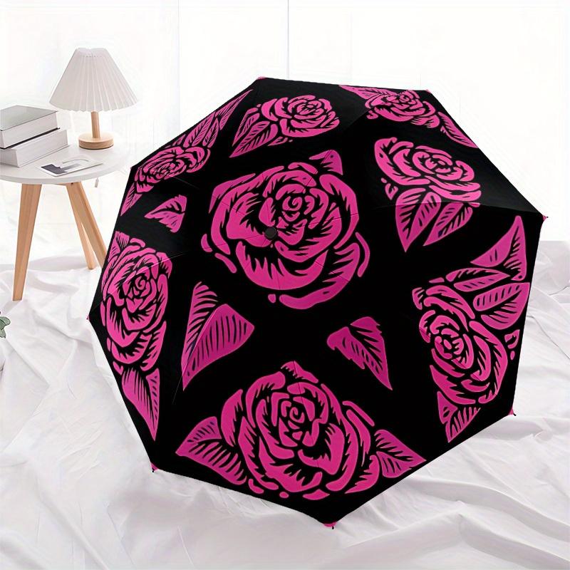 1pc Rose Floral Automatic Umbrella High Quality Canopy, Portable Folding Umbrella with, Ideal Gift for - Travel, Everyday, Formal Events, Stylish Acce