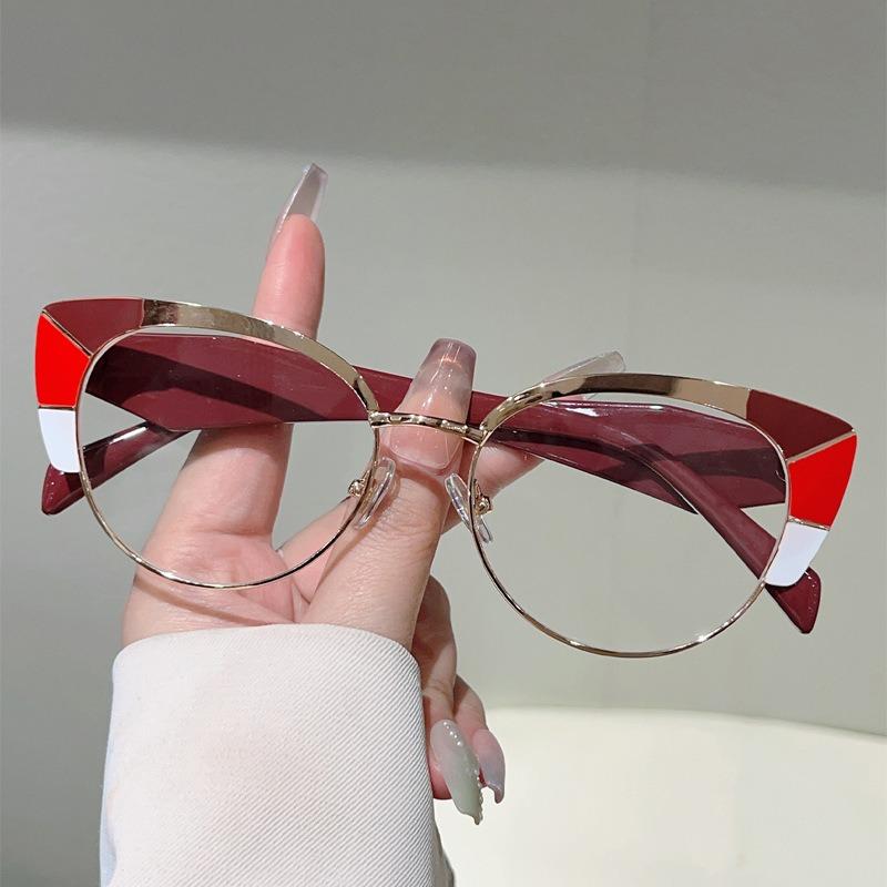 Europe and America Cat Eye Frame Anti-Blue Light Glasses Men Women Fashion Piece Together Color High Definition Eyeglasses