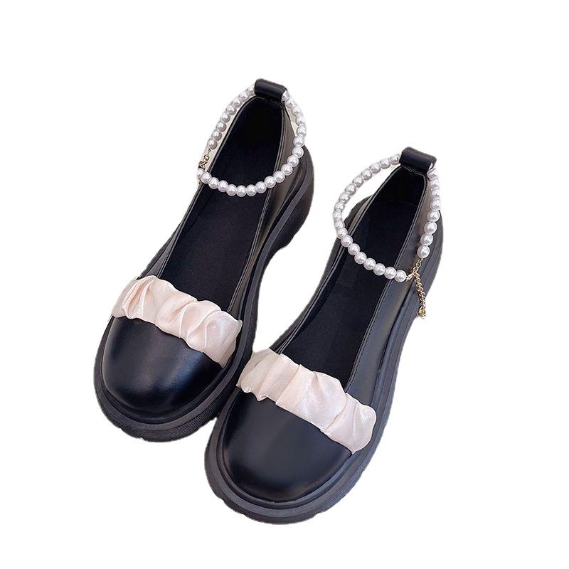 Fashion French Mary Jane Single Shoes 2024 Spring Summer New Elegant Fashion Pearl Versatile Thick Heel Thick Soled High Heels Women's