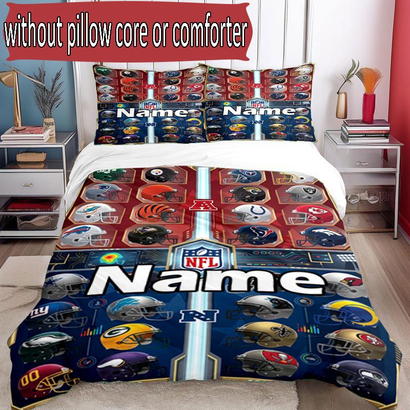 3pcs Duvet Cover Set (1*Duvet Cover + 2*Pillowcase, Without Core), Custom Name NFL Pattern Bedding Set, Home Bedroom Decor Gift
