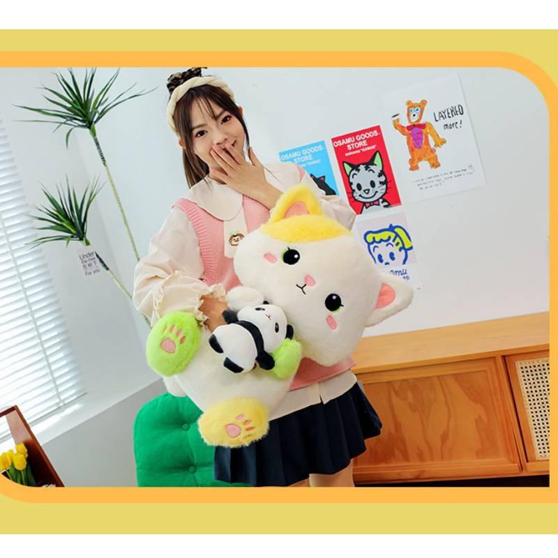Cat With Panda Plush Toys Cartoon Stuffed Dolls Room Decorations Kids Gifts