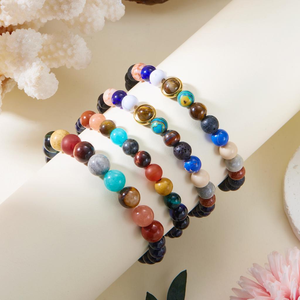 Trendy Cosmic Solar System Bracelet Eight Planets Bracelet Beaded Stretch Bracelet Couple Friends Handmade Jewelry Gift