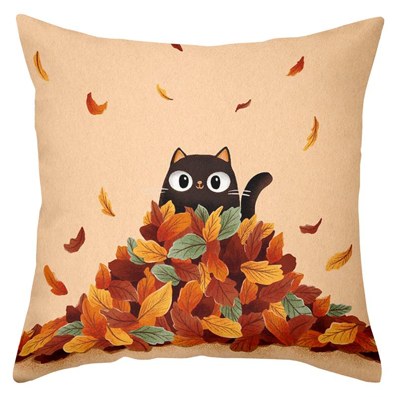 1 Pieces Black Cat Among Autumn Leaves Decorative Throw Pillow Polyester pillowcase sofa decorative cushion cov Headboard Pillow