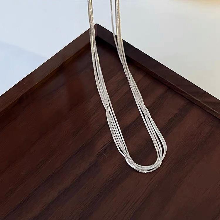 S925 Sterling Silver Korean-Style Multi-Layer Snake Chain Necklace for Women