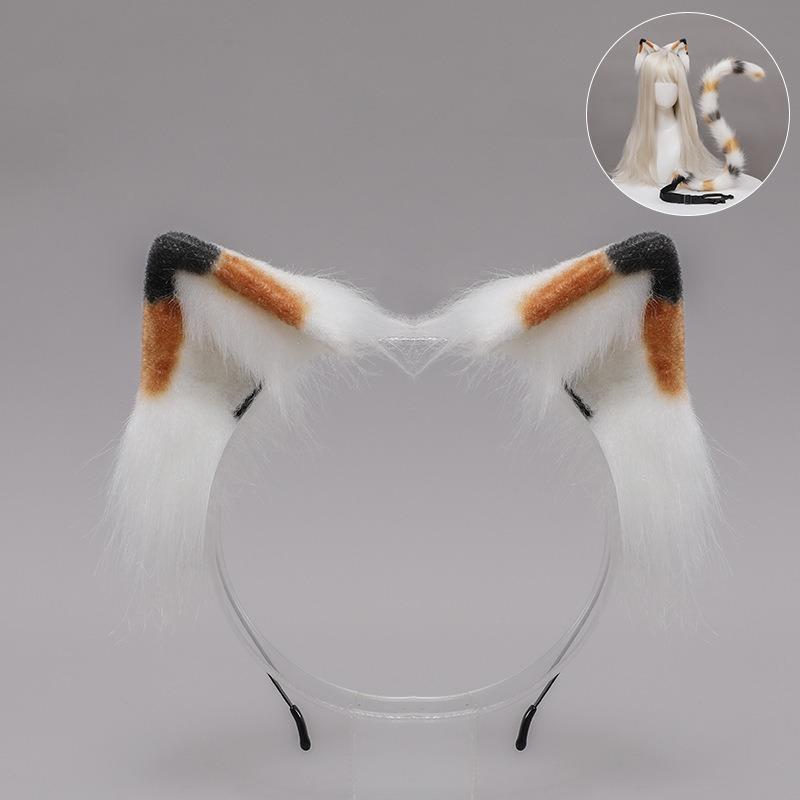 Three Flowers Orange Cat Ears Animal Ears Headband Handmade Plush Lolita Cat Ears Kc Comic Show Cat Lady Cos Cat Tail Set
