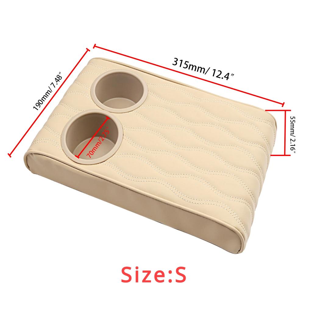 Auto Mittelkonsole Armlehnenkissen Weiche Bequeme Memory-Schaum Armlehnenkissenmatte mit 2 Getränkehaltern Universell für die meisten Autos