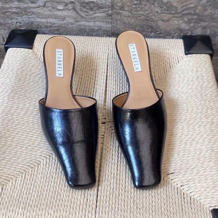 Jaro a léto 2025 francouzská taška hlava cool pantofle dámské nošení vysoké podpatky tenké podpatky Muller čtvercová hlava poloviční pantofle pantofle na vysokém podpatku