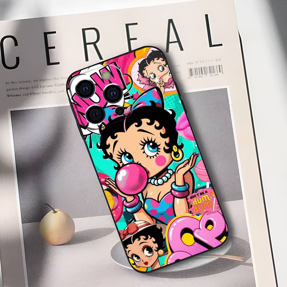 B-Betty Cute B-Boop Phone Case For iPhone 17,16,15,14,13,12,11 Plus,Pro Max,XS,Soft Black Cover