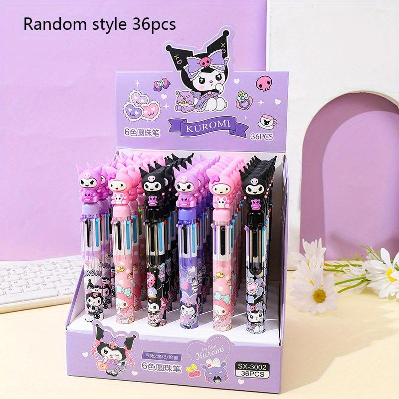 

36pcs Kuromi Sanrio cute elf six-color ballpoint pen high-value press manual signing pen student gift pen 0.5mm black Random style 36pcs
