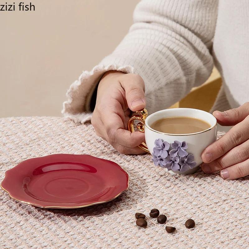 Creative Handmade Flower Mug Ceramic Coffee Cup and Dish Set Afternoon Tea Milk Cup Beverage Cup Tea Cups Beverage Container