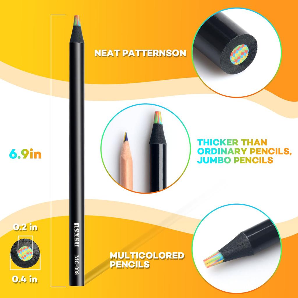 nsxsu Rainbow Jumbo Colored Pencils for Multicolored Art Supplies for and 16-Piece Adults, Pencils, Drawing, Coloring, Sketching, Pre-Sharpened