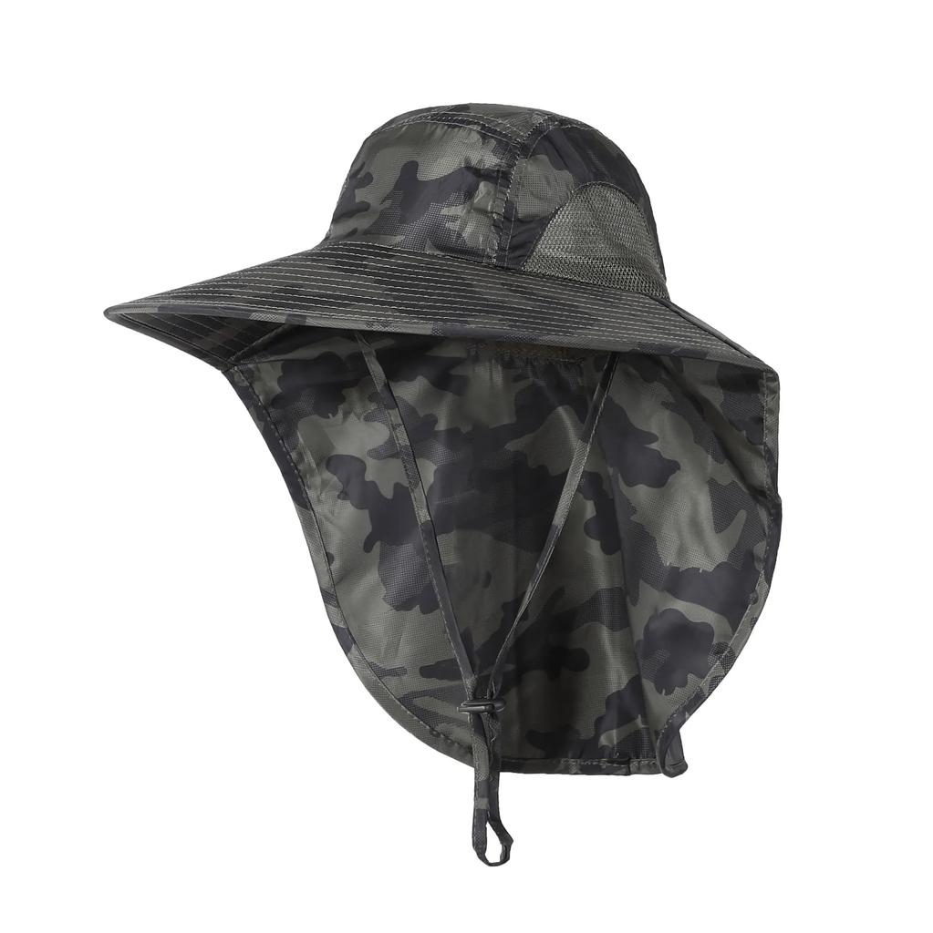 Wide Brim Sun Hat with Neck Flap for Men Women Adjustable Outdoor 50+UPF Protection Safari Cap Hiking Fishing Hat