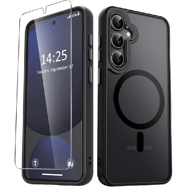 for Samsung Galaxy S24 FE Case, Matte Magnetic Phone Case with 1 Screen Protector, Support for Magsafe, Translucent Frosted Slim Shockproof