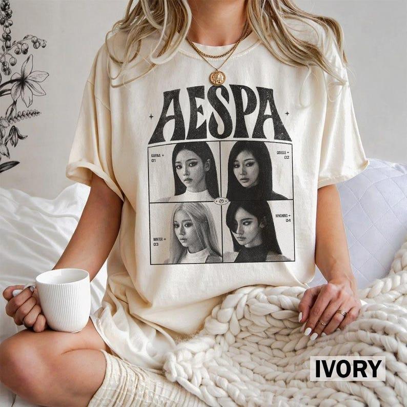 2026 Summer Fashion Trendy Tee Aespa Lemonade Shirt Vintage Portrait Tee Kpop Girl Group Graphic T-shirt Lightweight Breathable Clothes