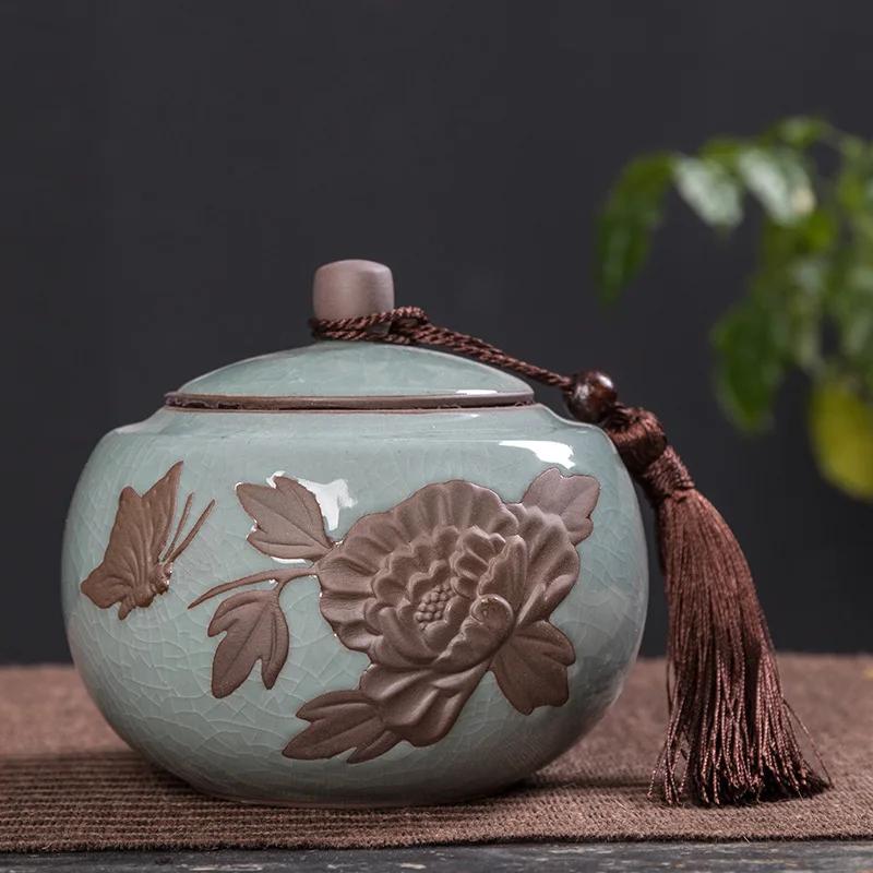 Tea Containers Ceramic Sealed Can Large Size Tea Box Storage Tank Ceramic Tea Utensil Portable Tea Storage Tea Caddy Tea Jar