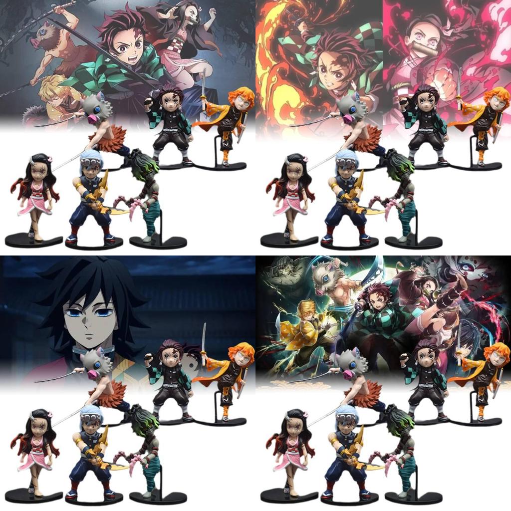 6 Charming Demon Slayer Miniature Dolls Fun Anime Keychain Capsule Toys Set