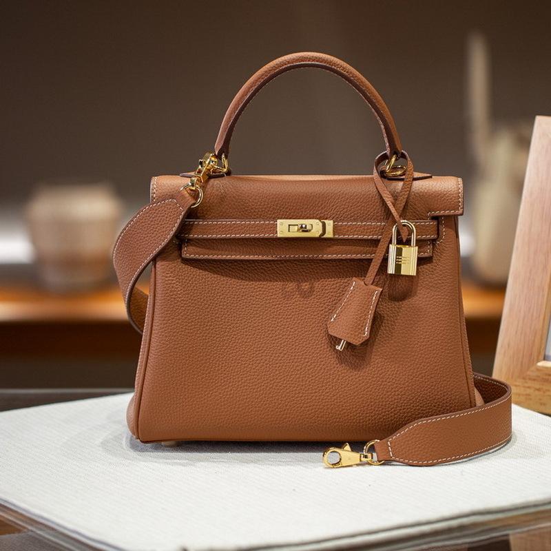 Inner Seam Top Layer Cowhide Togo Leather Bag With Double Shoulder Straps (H09-2528KL)