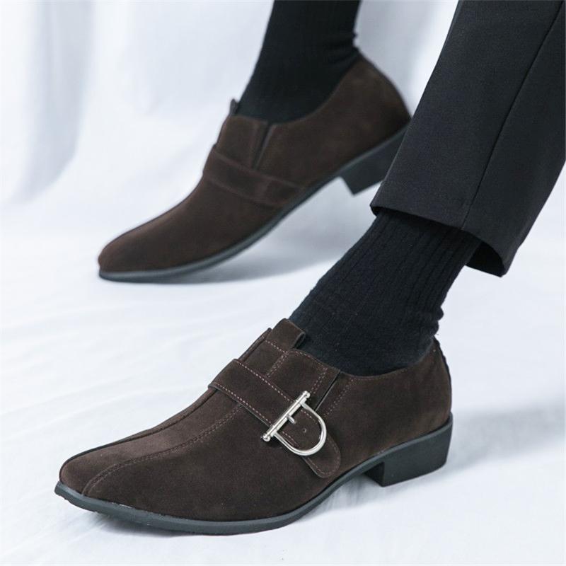 Fashion New Men's Pointed Faux Suede Leather Shoes Designer Monk Strap Loafers Formal Wedding Prom Dress Homecoming Footwear