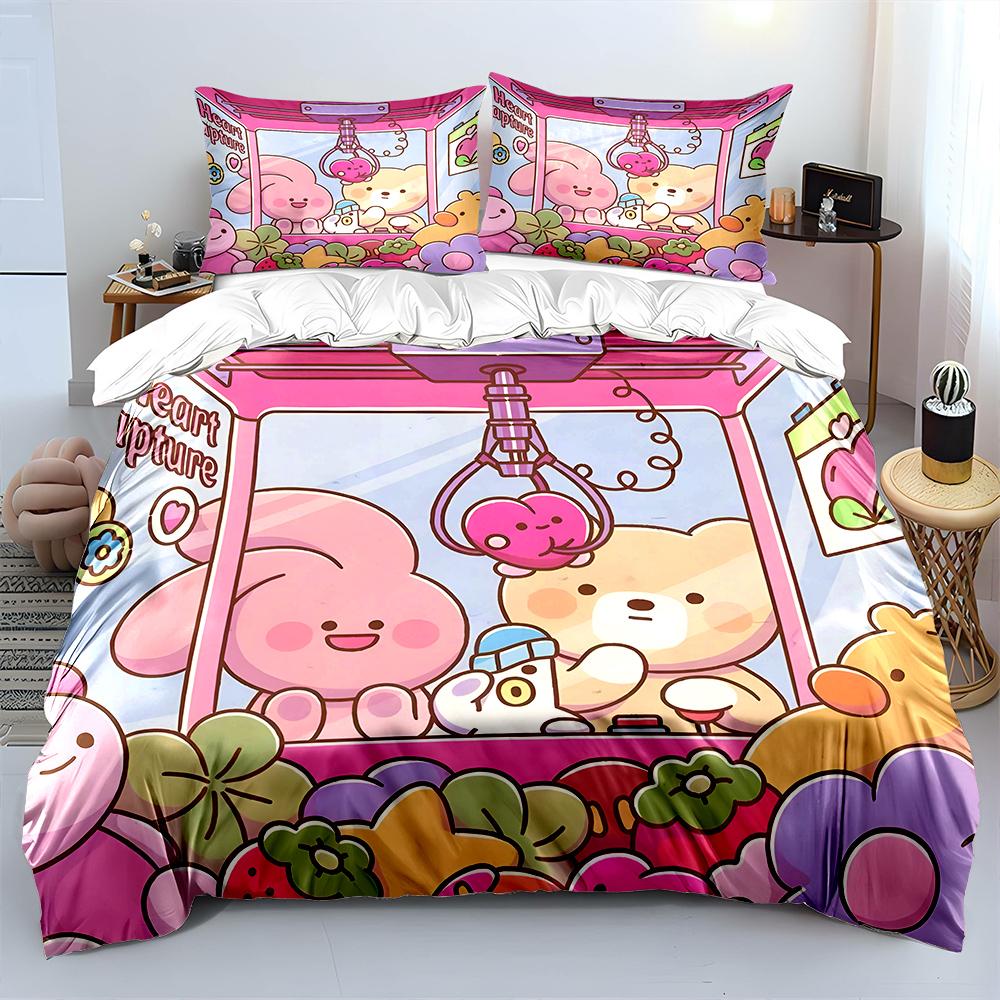 Cute characters in claw machine Bedding Set for Kids Luxury Gift 3pcs Digital Print Comforter Set Soft Comfortable Breathable