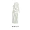 Jnleaog Fall Women's Clothing Slit Hemline At Hem Asymmetric Decoration off-Shoulder Long Sleeves Dress 1058001 712