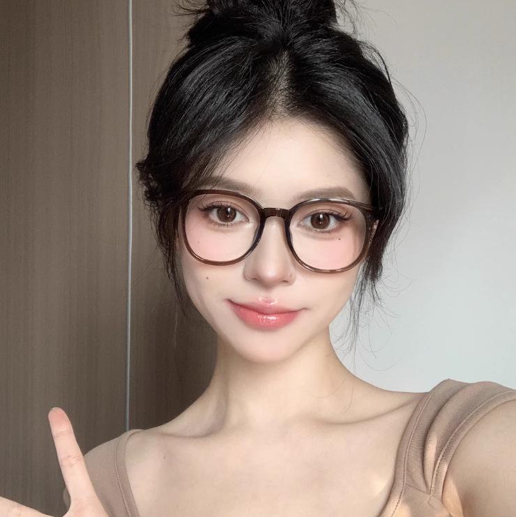Korean Style Anti-Blue Light Ultralight Eyeglass Frames for Women - Large Frame, Cold Tea Color, Face-Slimming with Prescription Option