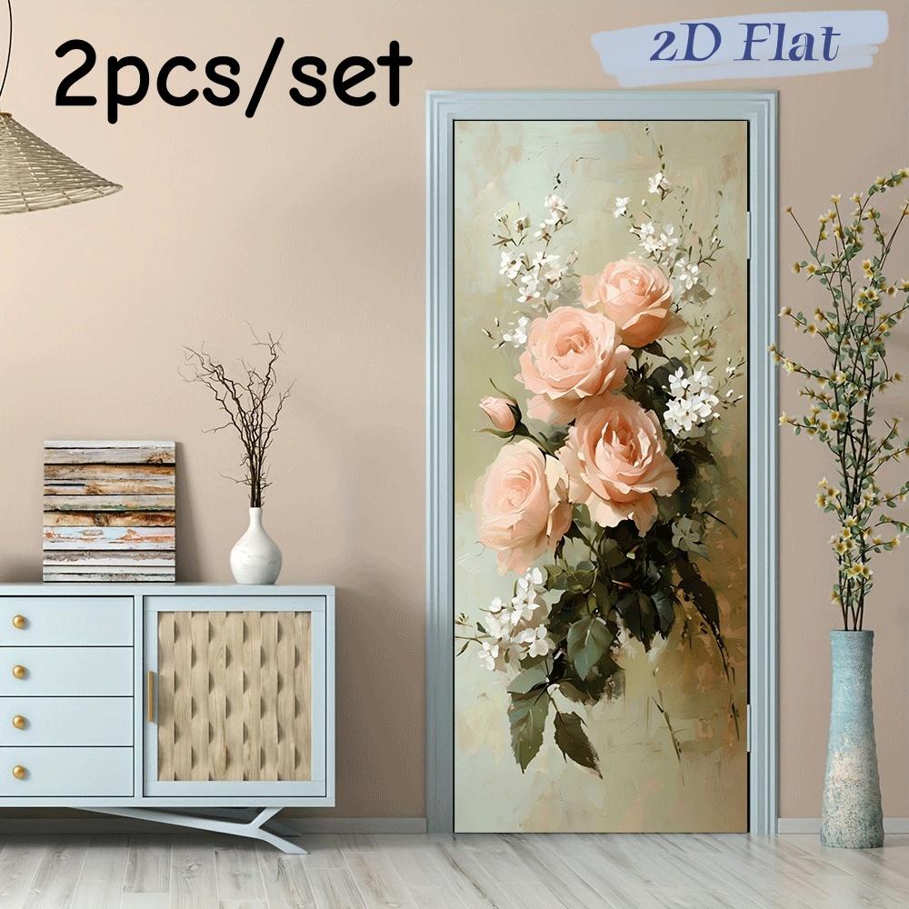 

2pcs Romantic Pink Rose and White Small Flower Art Wall Stickers Living Room Bedroom Entrance Wall Decoration Stickers Self Adhe (as the picture,38.5x200cmx2)