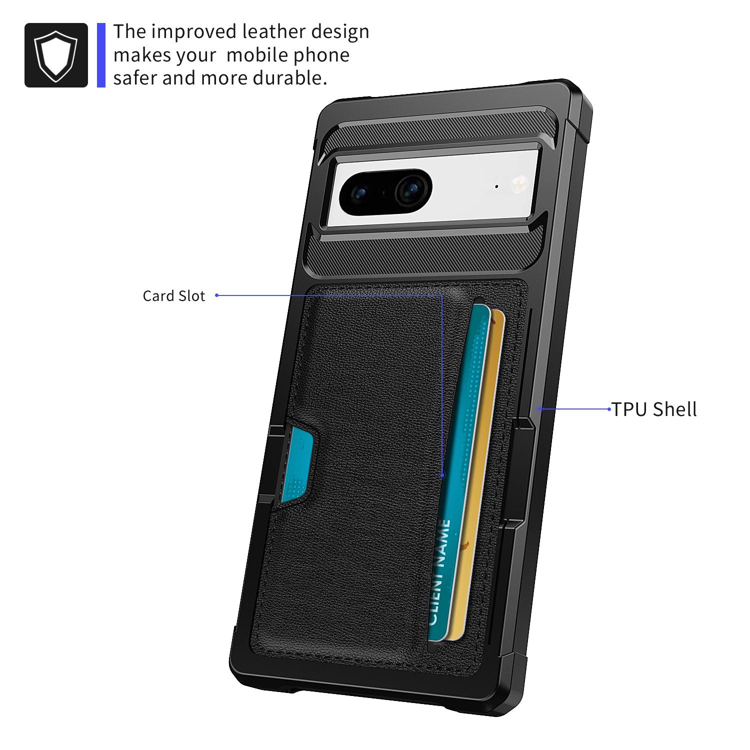 

Back Case for Google Pixel 8,ZM02 PU Leather+TPU Card Holder Four Corners Fall Protection Phone Shell A