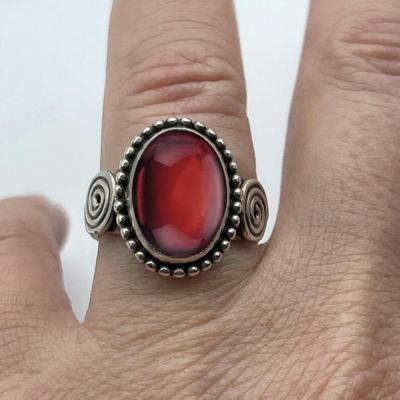 Garnet Oval Gemstone Ring, Solid 925 Sterling Silver Birthstone Ring, Bohemian Ring, Statement Jewelry, Ring For Women