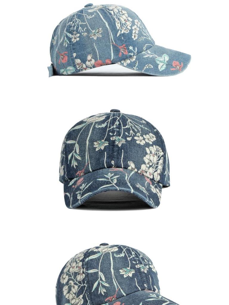 Damska etniczna dżinsowa czapka baseballowa w kwiaty - ochrona przed słońcem, kaczy dzióbek na wiosnę/lato