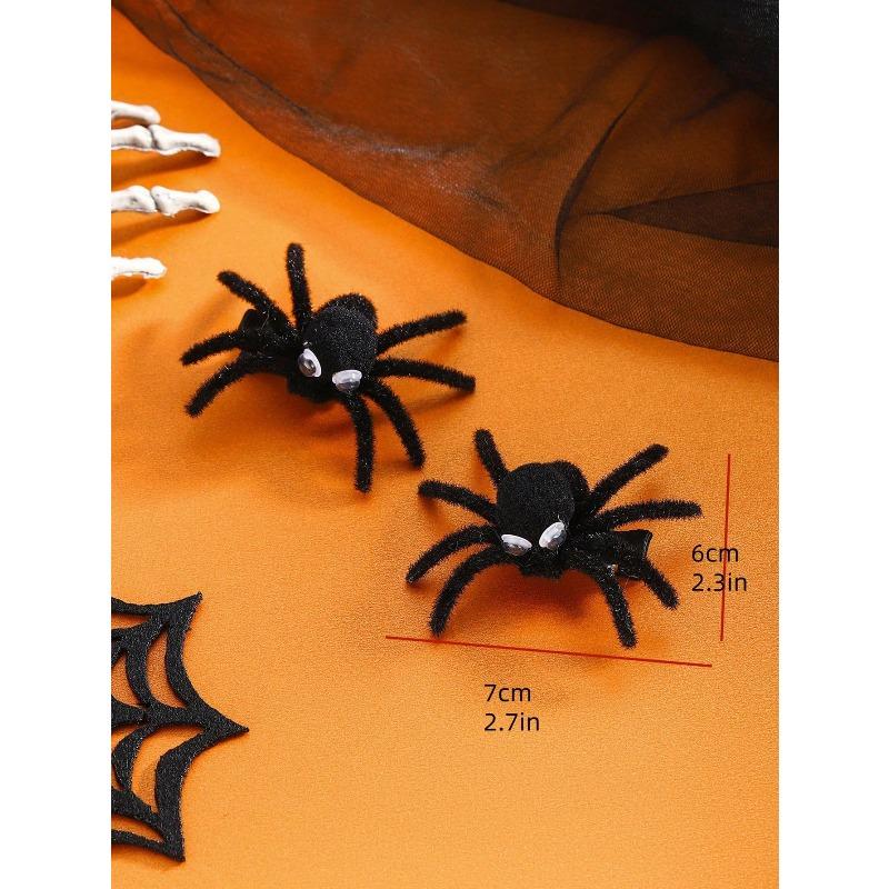 Halloween Spider Hair Clips Set, Flocked Spider & Alligator Clips Spider Hair Accessories