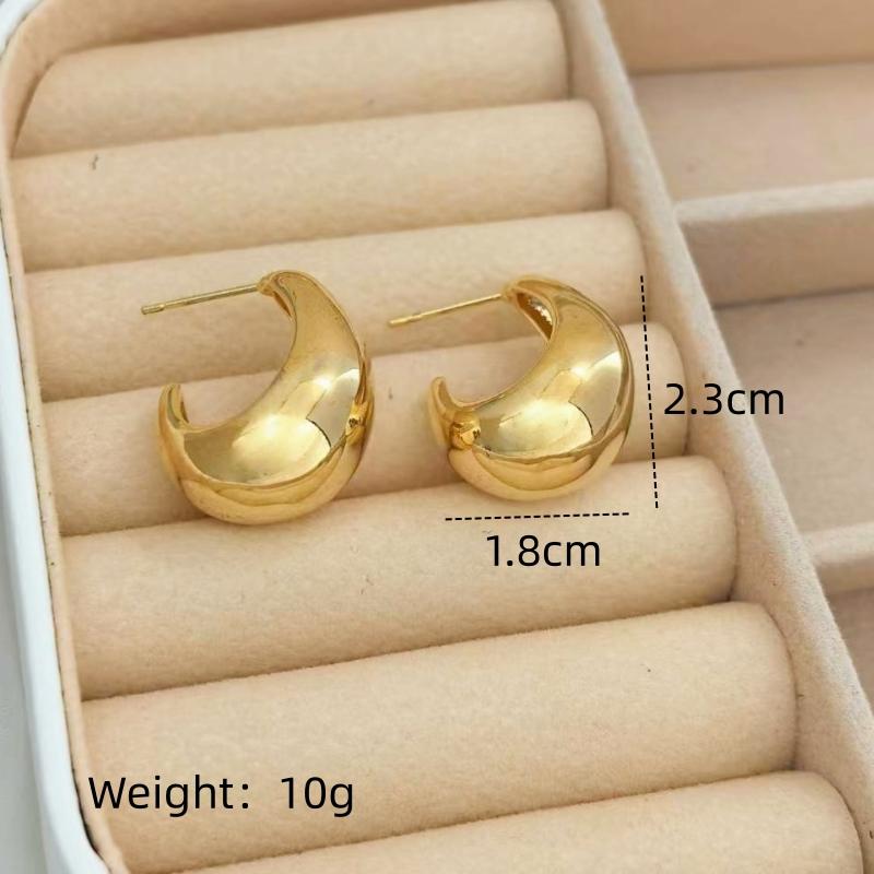 1 Pair of Elegant Women's High-End Glossy Earrings Made of Copper, Fashionable, Simple and Versatile Metal Earrings