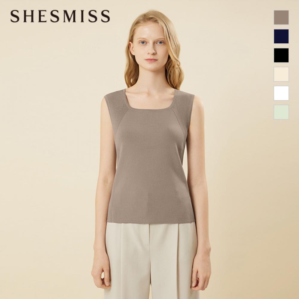 

She S miSS Square Neck SleeveleSS Knit Top SSkpon22030 dark beige/55