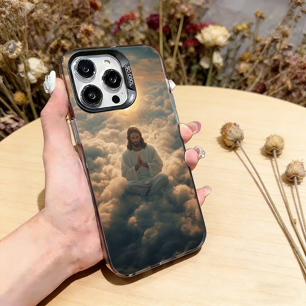 Jesus Christ Phone Case For iPhone 17,16,15,14,13,12,11 Plus,Pro Max,XS,Colored Silver Plated Inside Cover