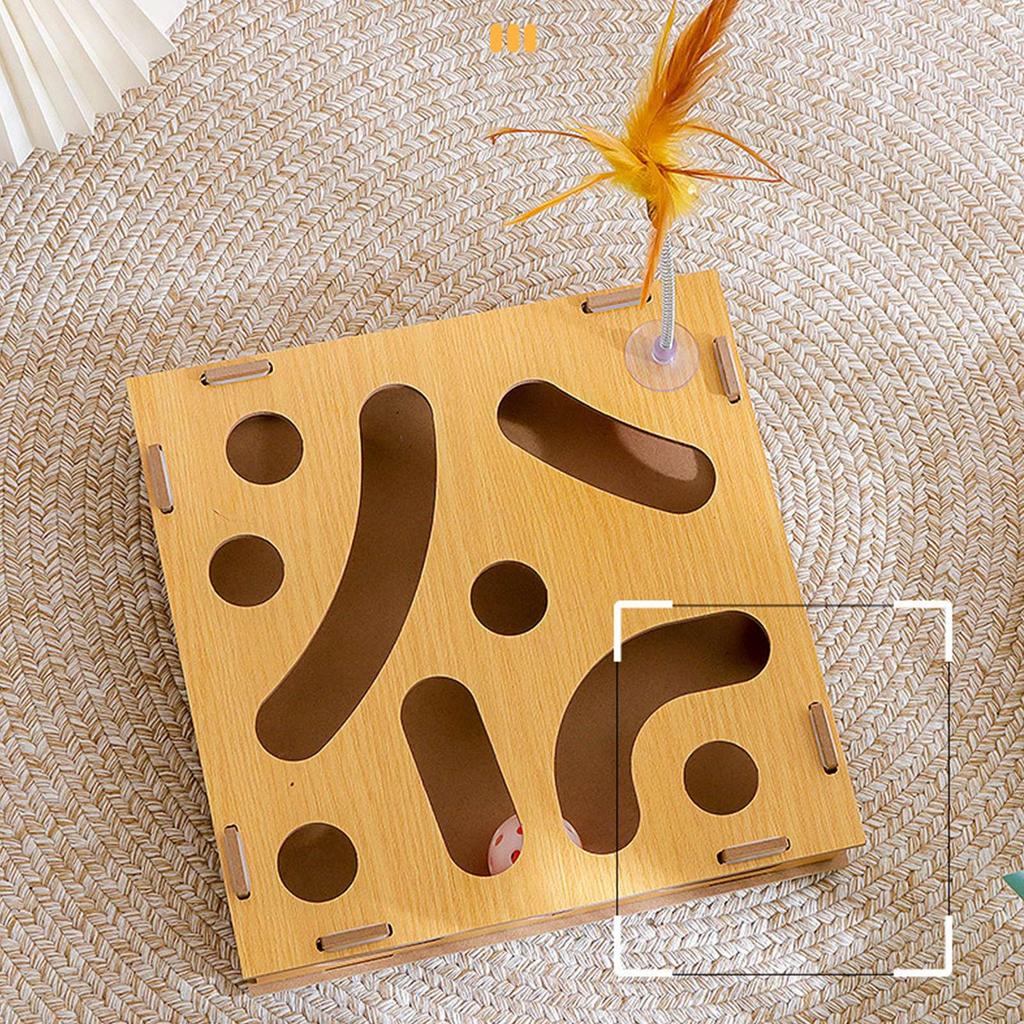 Cat Toy Puzzle Box Claw Grinding Interactive Interesting Cat Game Box with Cat Teasing Stick and