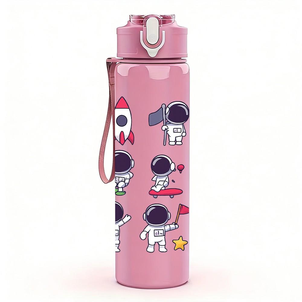 1PC Space Rocket Astronaut Set 750ml Color Plastic Sports Water Bottle Leakproof Flip Straw Lid Suitable for Sports Office Home Use