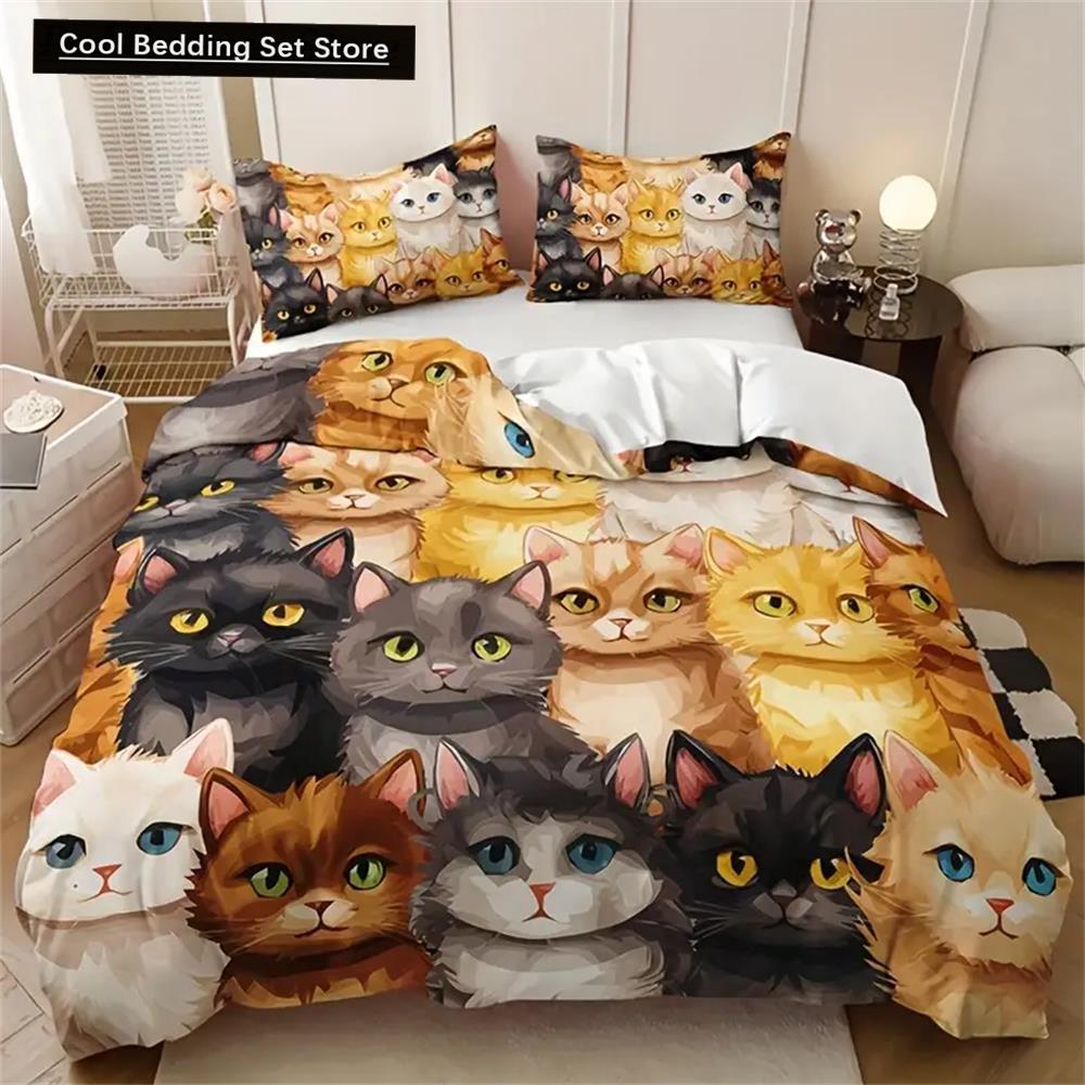 

Комплект постельного белья с милым мультяшным котенком на все сезоны, мягкий, удобный и дышащий пододеяльник 1*пододеяльник + 2*наволочки EU single(135x200cm)