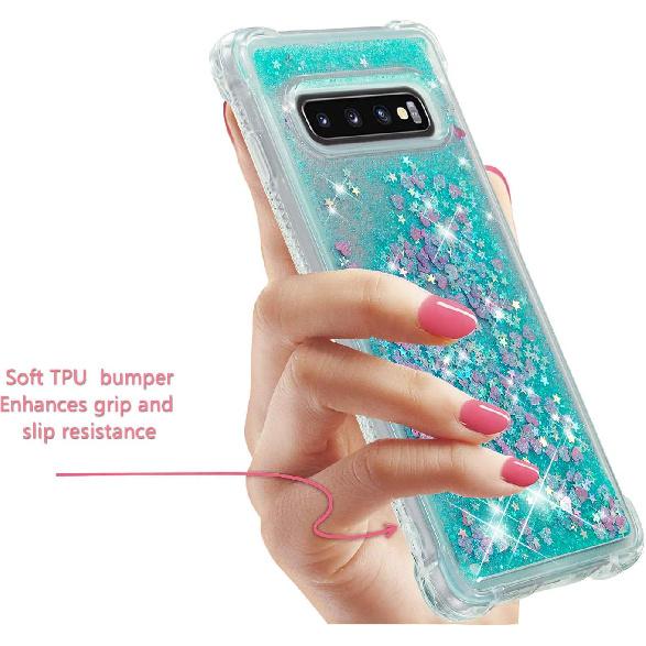 Compatible with Galaxy S10 Case, Bling Glitter Clear Case Floating Quicksand Shockproof Protective Sparkle Silicone Soft TPU Case for Samsung Galaxy