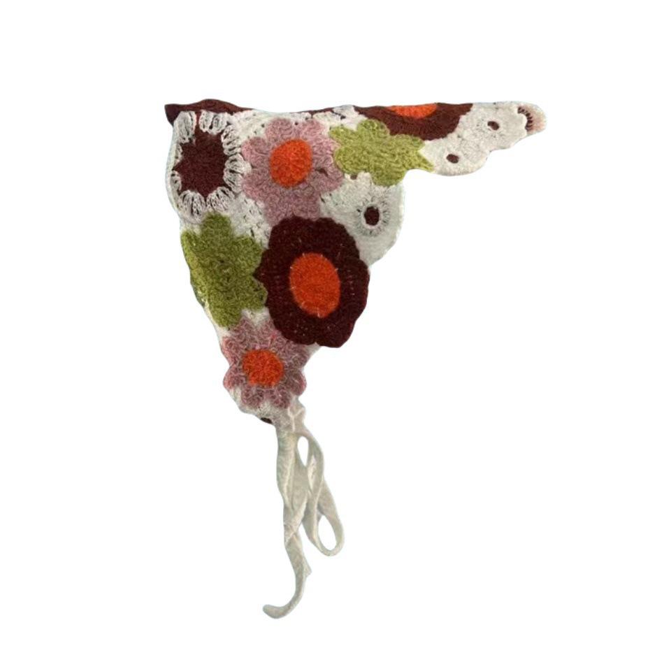 Ręcznie robiona szydełkowa trójkątna chusta na głowę: Francuski Retro, Wszechstronny, Styl Pastoralny