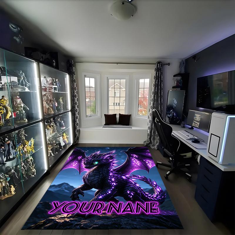 1PC Custom Name Purple Dragon Fantasy Art Theme Floor Mat Ideal for Living Room, Game Rooms, Office, Bedroom, Office Floor Mat , Floor Mats for Home
