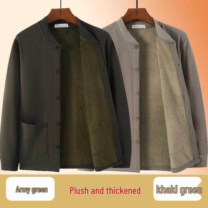 Herren Warme Opa Strickjacke Jacke - Herbst/Winter Samt Knopfleiste für Senioren