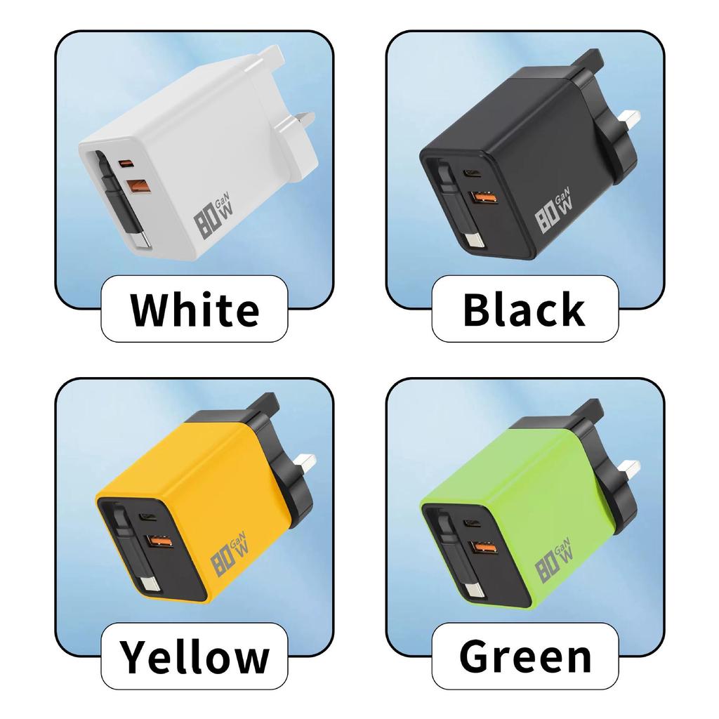 80W GaN Fast Charger, A+C Dual-Port, Compatible with Android and Apple Devices.