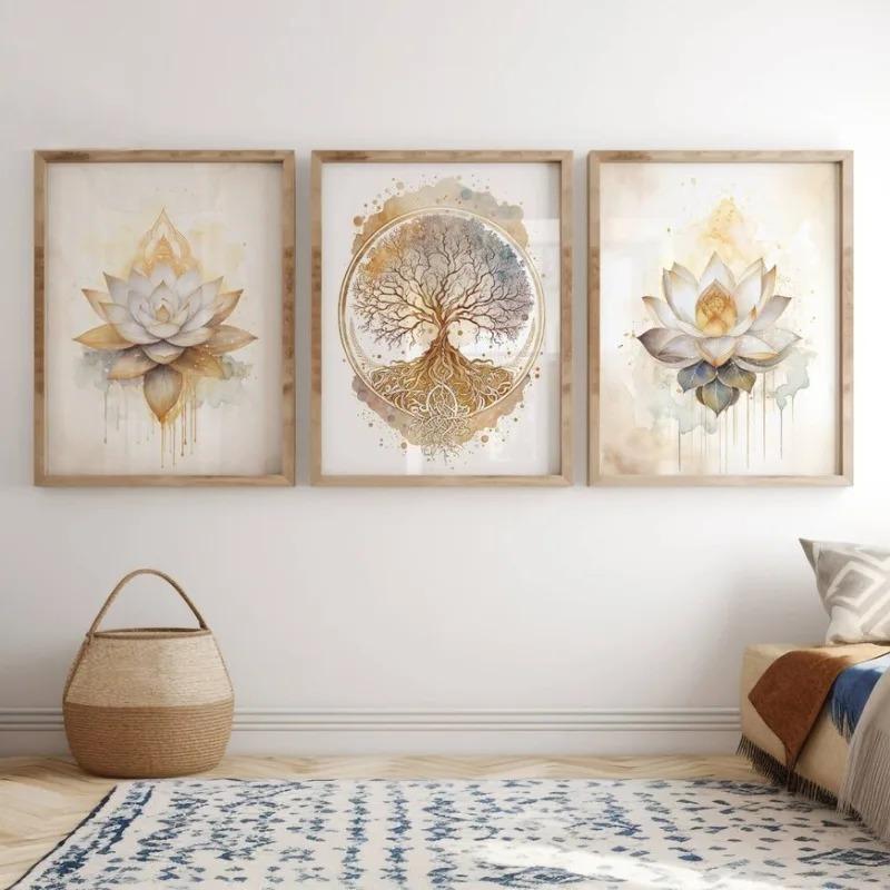 Zen Yoga Meditation Spiritual Vintage Wall Art Poster Print Canvas Painting for Room Home Decor Tree of Life Buddha Lotus Flower
