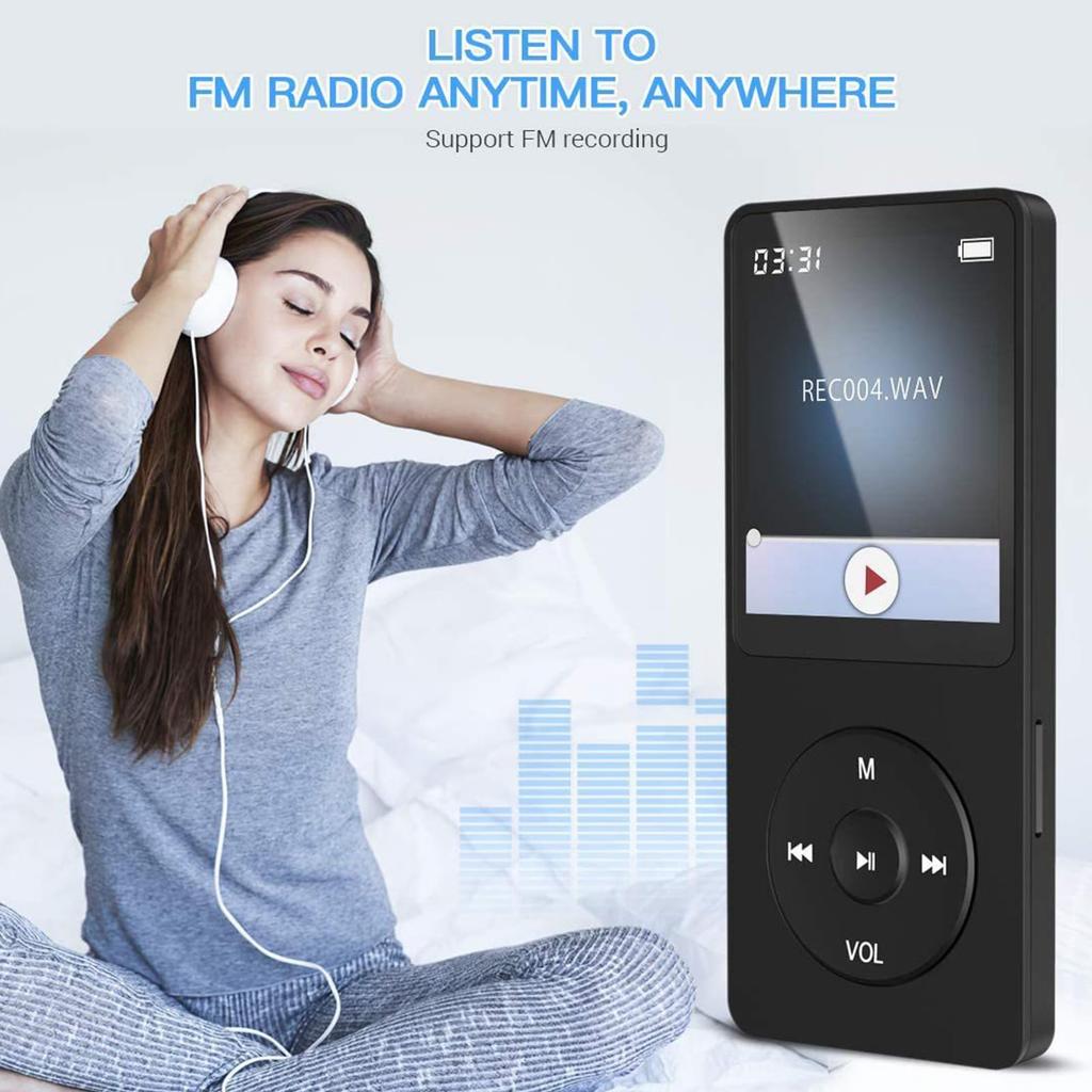 Acogedor Bluetooth 5.0 MP3 MP4 Player, 1.77-inch LCD Digital HiFi Lossless Music Player, Supports FM Radio, Recorder, E-book, HD Speaker, for Kids and