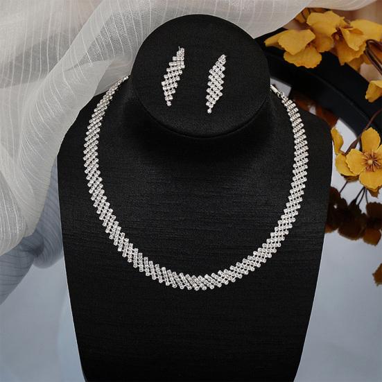 1 Set Bride Necklace Elegant Temperament Luxury Noble Dainty Hypoallergenic Sparkling Rhinestone Dangle Earrings