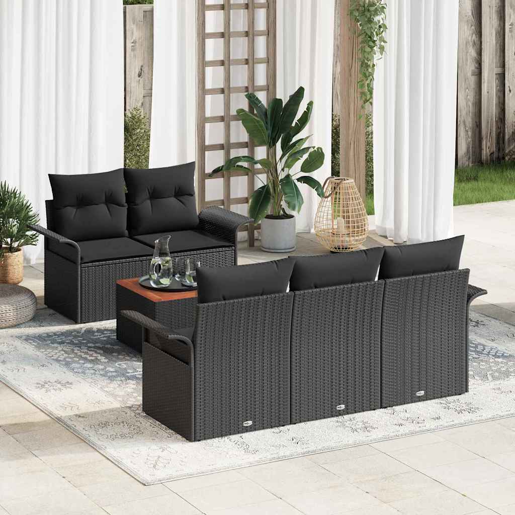Garden Sofa Set with Storage 6 pcs Black Poly Rattan