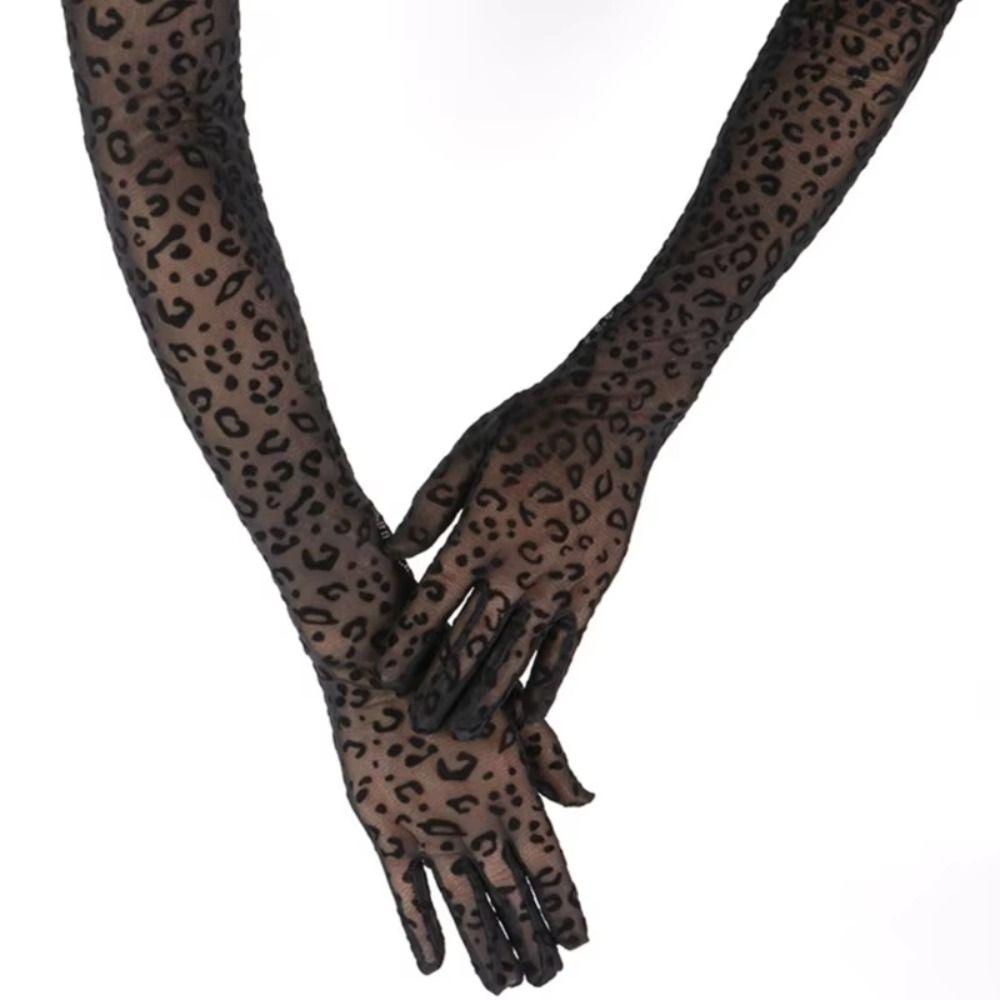 Transparente Lange Handschuhe Hohl Atmungsaktiv Opernhandschuhe Punk Leopardenmuster Handschuhe Cosplay