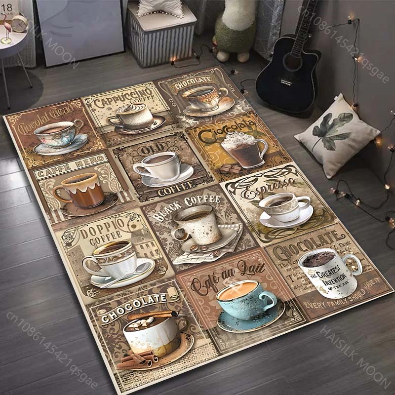 Verschiedene Geschmacksrichtungen Kaffee Kunstdruck Teppich Wohnzimmer Schlafzimmer Bettseite Sofa Bodenmatte Moderne Heimdekoration Bereichsteppich für Geschenke