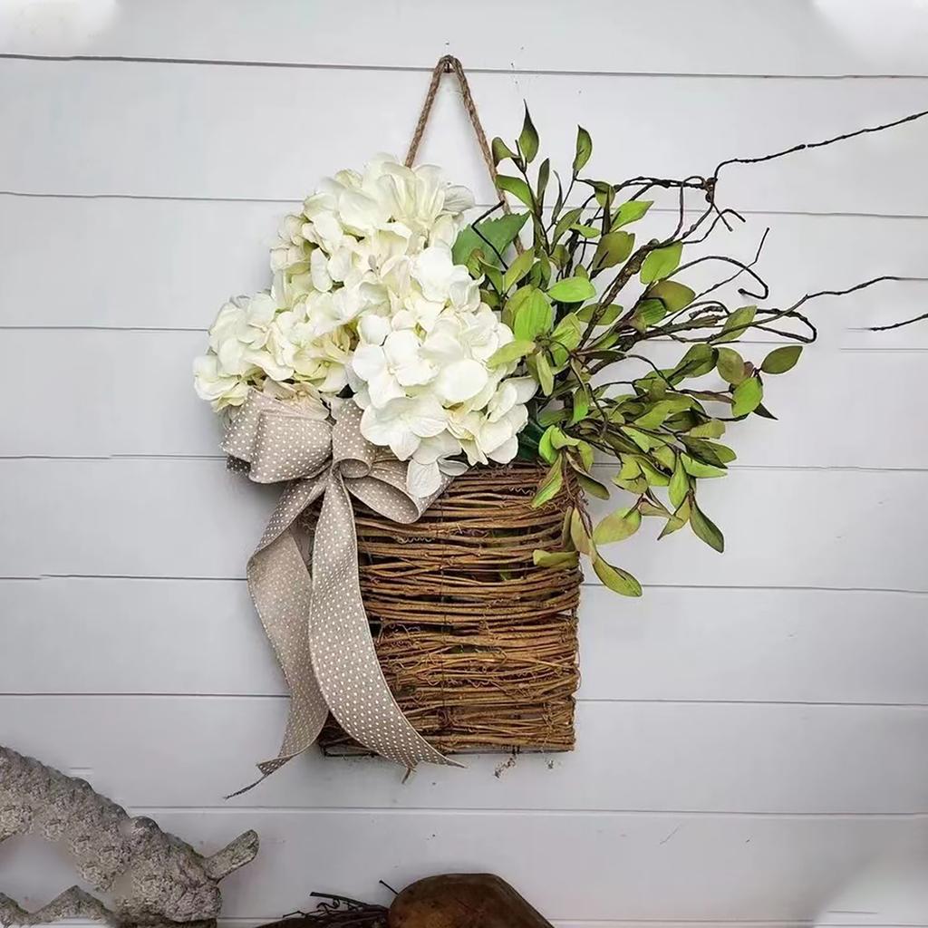 Artificial Easter Hydrangea Flower Basket Pendant Door Hanging Wildflower Wreath Ornaments Gifts Home Decor for Wedding Party